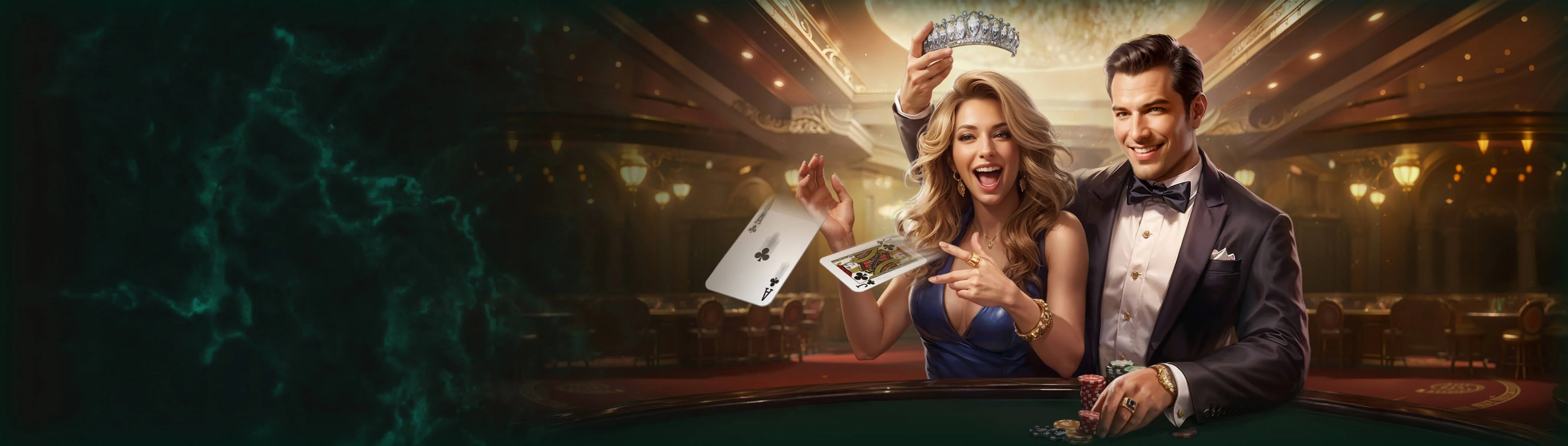 Kinbet Casino premium casino couple with cards and crown